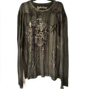 Key Closet Shirt Mens Studded Tiger Dragon Logo Graphic Long Sleeve Size 2XL